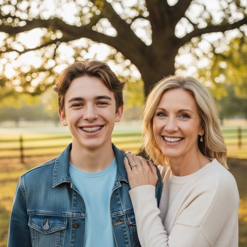 Happy teen and mom smiling with braces