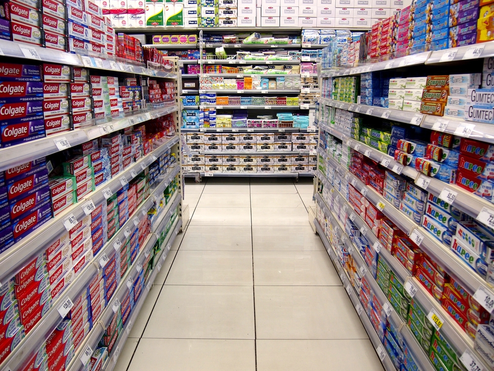 Entire aisle full of toothpastes