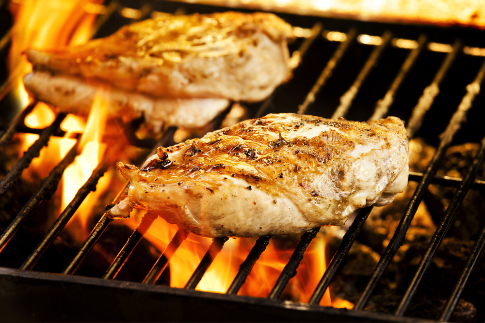 Cooking two chicken fillets on the grill