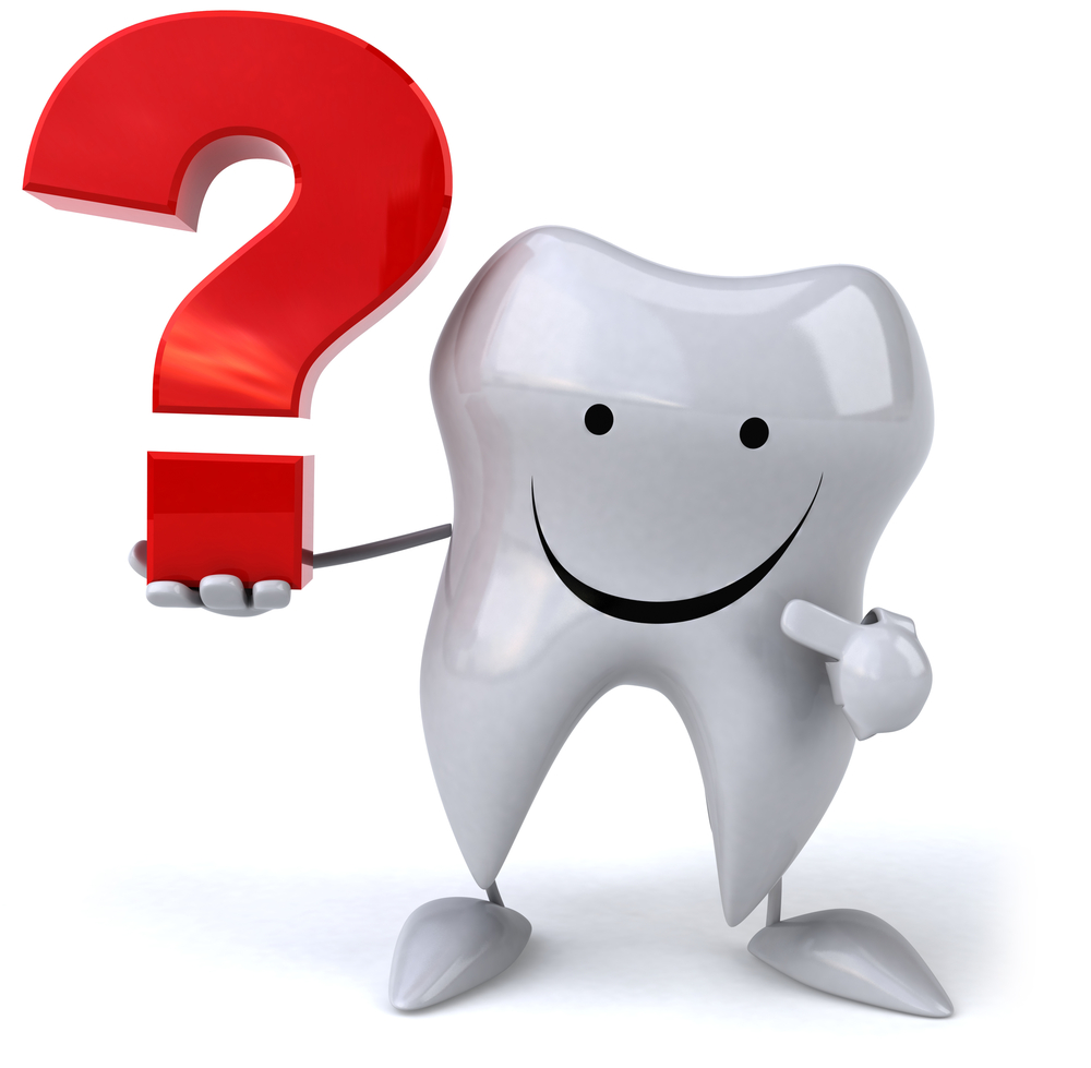 Illustration of tooth holding and pointing to a question mark