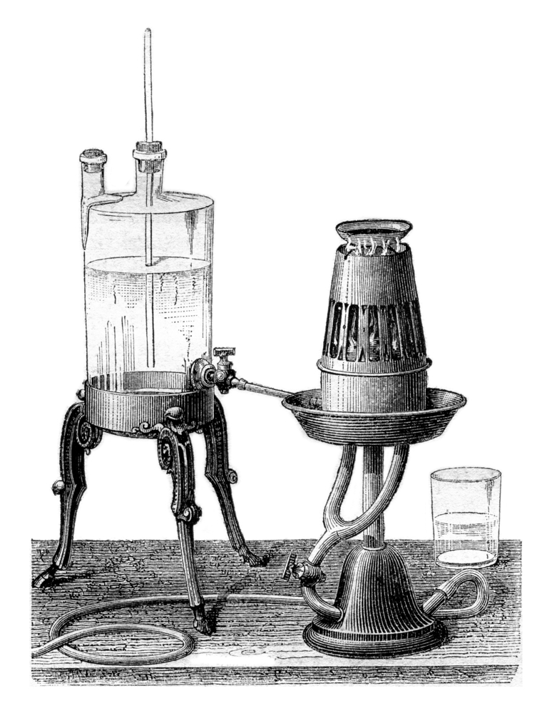 hand drawn illustration of vintage nitrous oxide equipment 