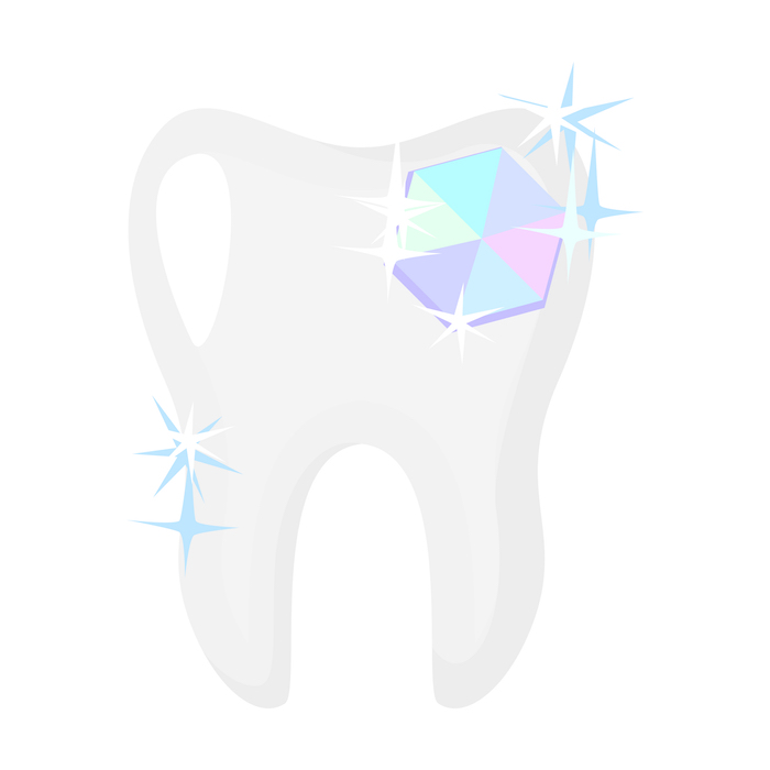 Tooth with diamond icon in cartoon style isolated on white background. Dental care symbol vector illustration.