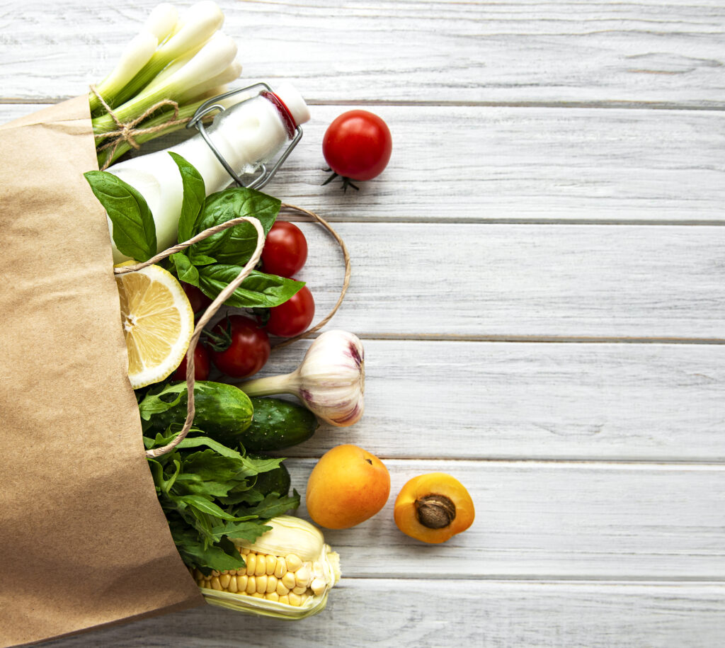 healthy foods in paper bag