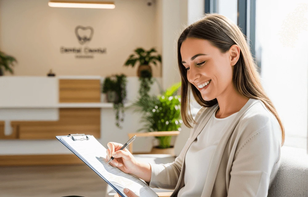 a woman applying for dental financing